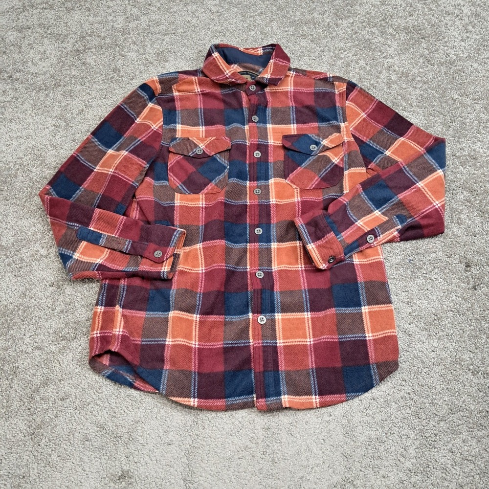 Freedom Foundry Dry Goods Co Mens Plaid Flannel Shirt Burgundy Orange Navy 6956